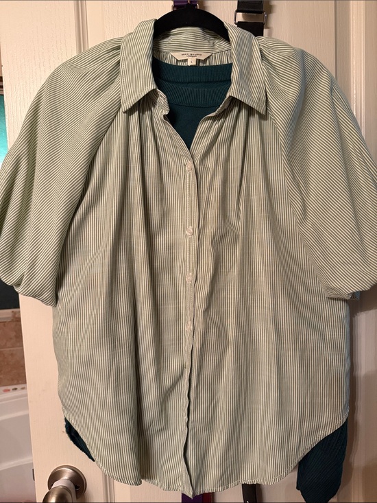 Max Studio Tops - Max Studio Light Green Pinstripe Women’s Blouse- Size L
